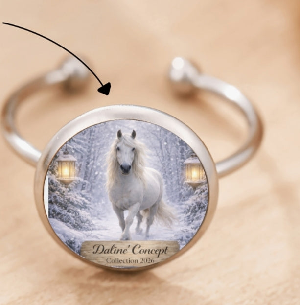 Bague Cheval Blanc Daline’Concept – Bijou poétique hiver acier inox 316L