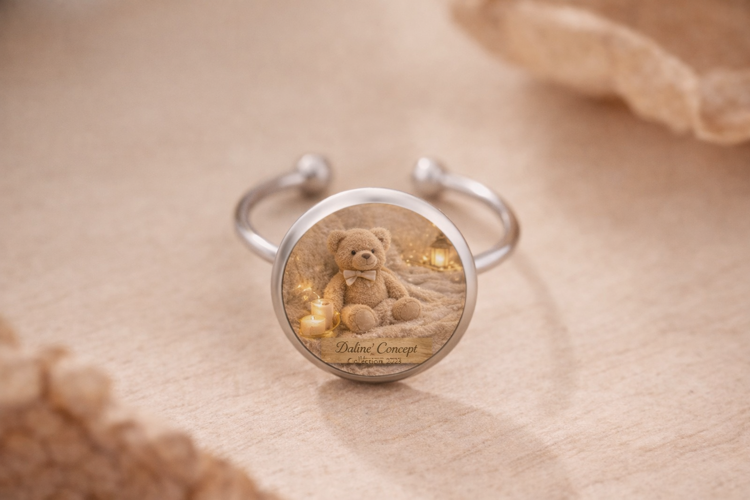 Bague Nounours Beige Daline’Concept – Bijou cocooning acier inox 316L