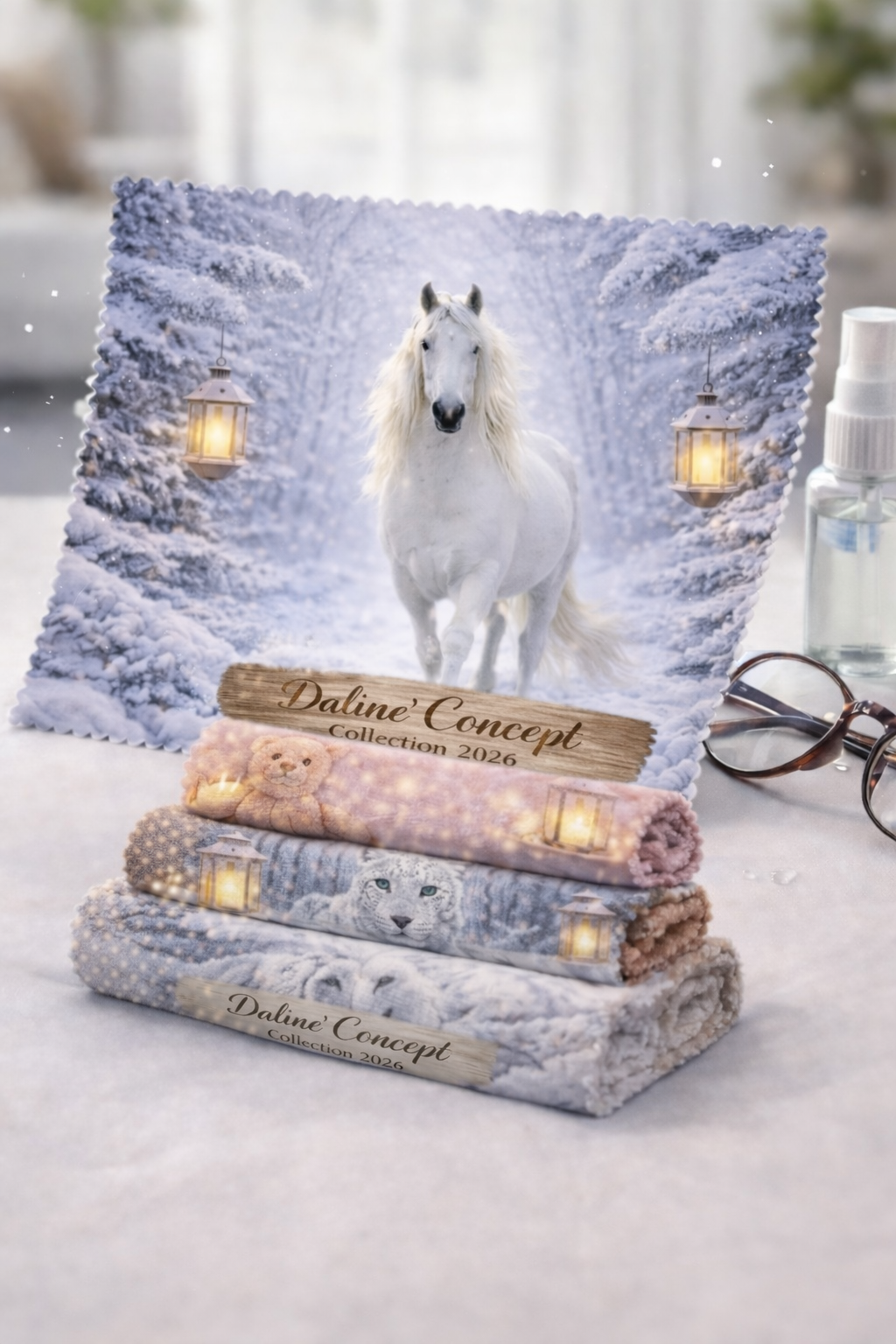 Chiffon lunettes microfibre « Cheval Blanc des Neiges » – Collection Liberté Daline’Concept
