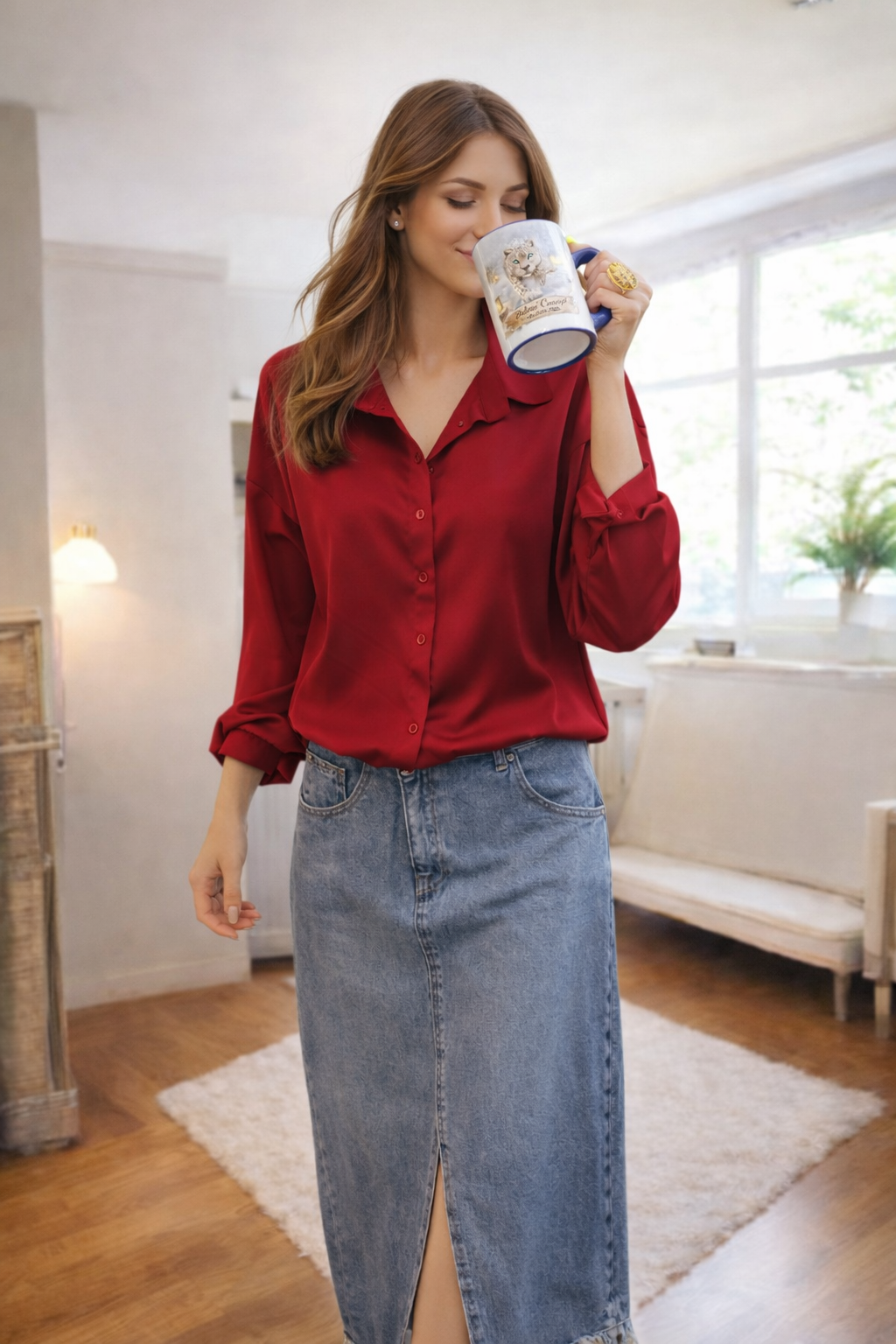 Chemisier satiné fluide – coupe droite élégante