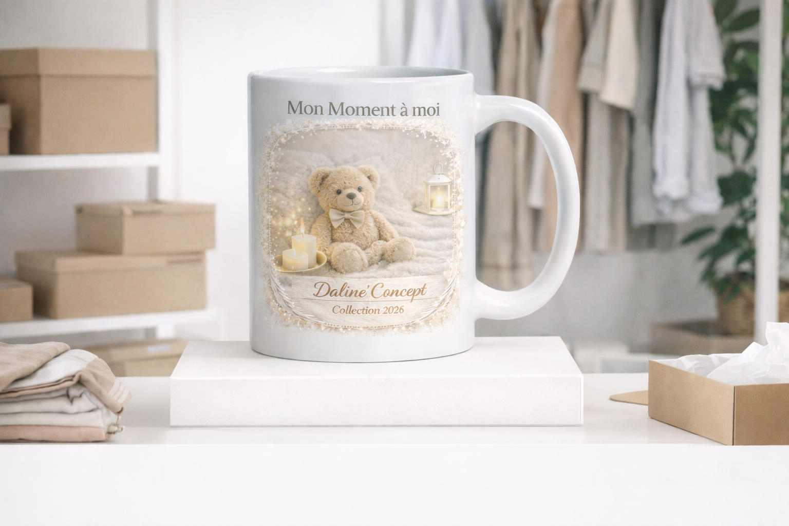 Mug Nounours Lumineux Daline’Concept – Tasse cocooning beige ambiance douceur
