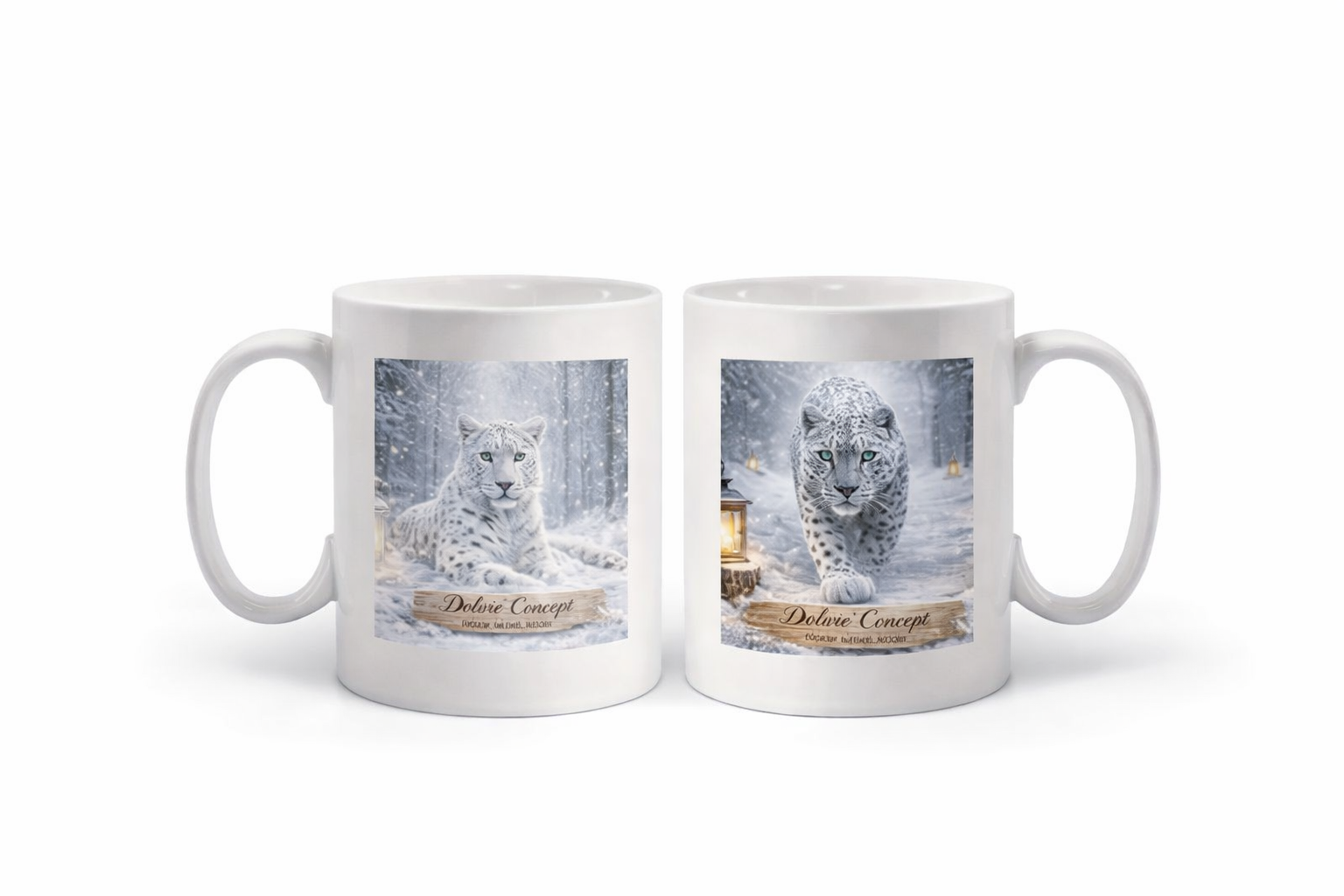 Mug léopard des neiges forêt enchantée – Tasse décorative hiver Daline’Concept recto/verso
