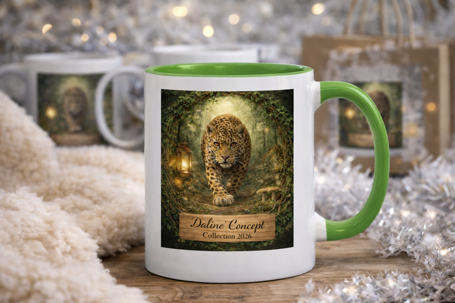 Mug Léopard Daline’Concept – Tasse jungle mystique anse verte Collection 2026