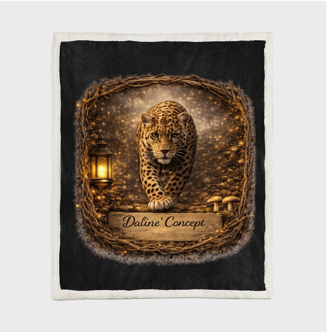 Plaid « Léopard d’Or Enchanté » – Couverture Féérique Chic Daline’Concept