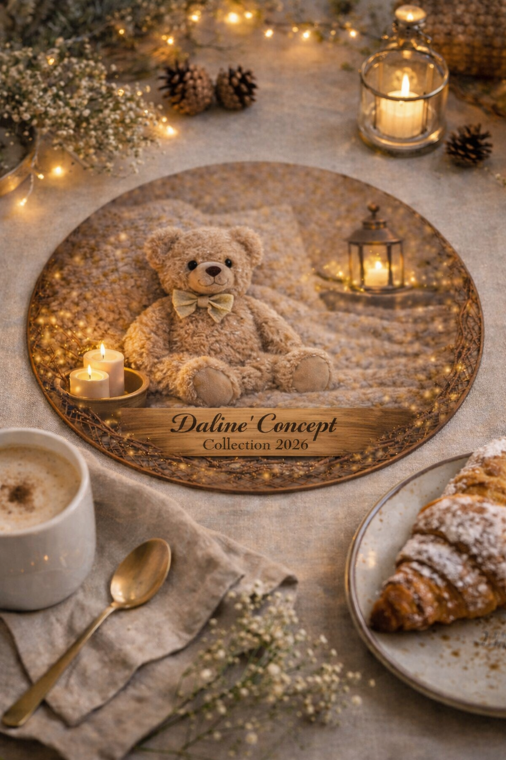 Set de Table en Lin “ Nounours beige Lumière” – Collection 2026 Daline’Concept