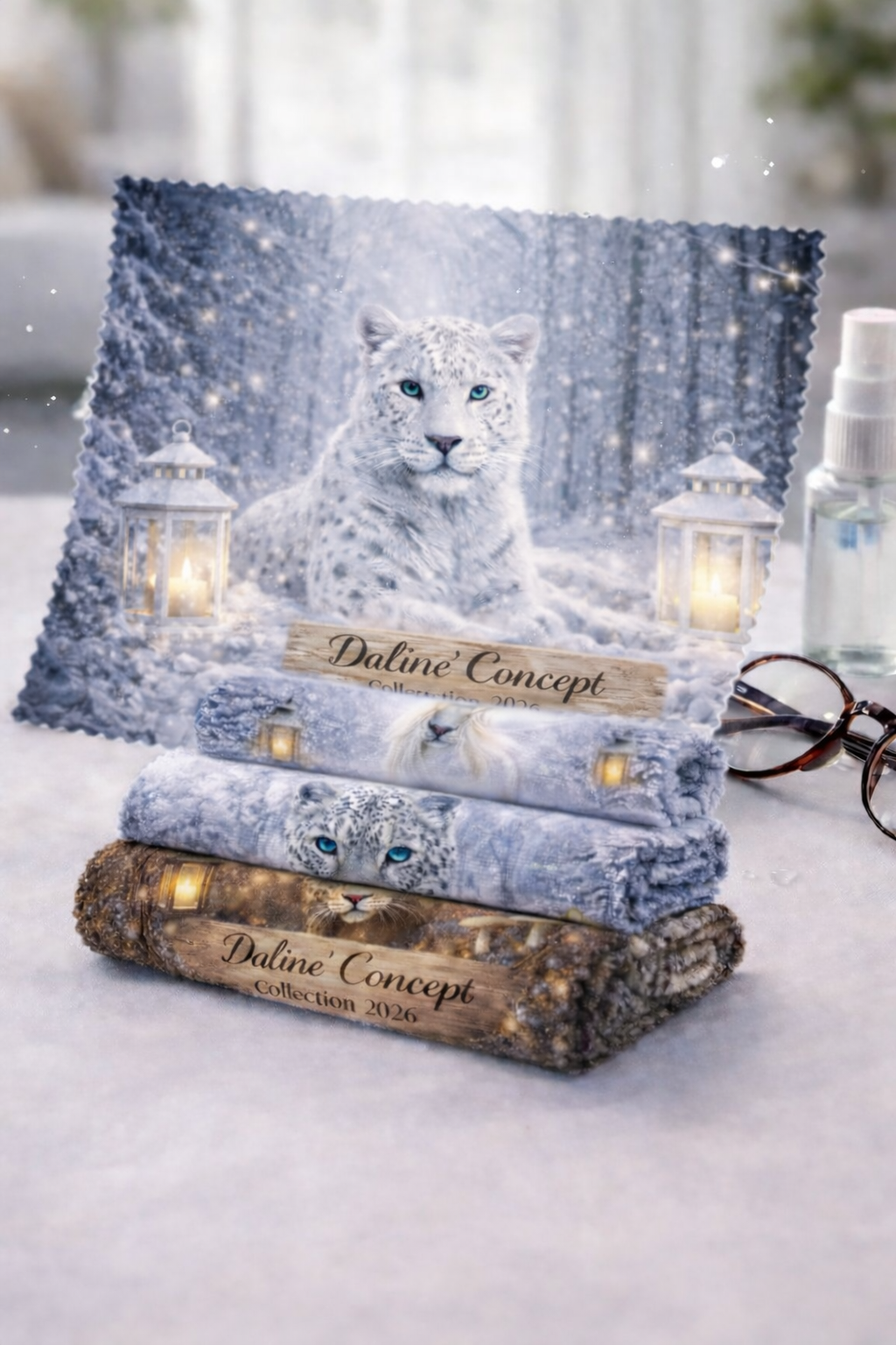 Chiffon lunettes microfibre « Léopard des Neiges » – Collection Hiver Féérique Daline’Concept